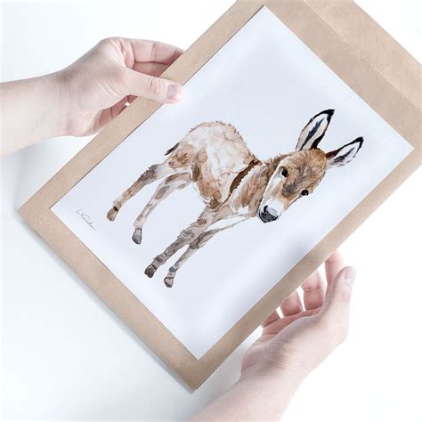 Baby Donkey Watercolor Print, Baby Nursery Prints by Luke Kanelov