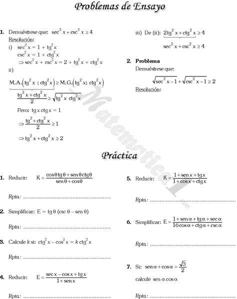 Identidades Trigonometricas Ejercicios Resueltos En Pdf