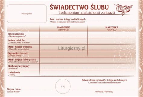 Zaświadczenie Świadectwo Ślubu