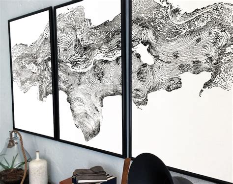 set   woodcut print tree ring wall art modern neutral boho etsy