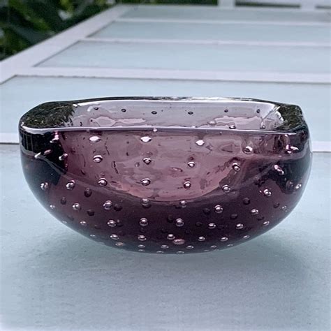 Murano Square Purple Art Glass Bowl Bullicante Italy Venetian Venice