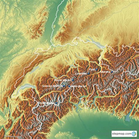 StepMap - 7 Swiss Glaciers - Landkarte für Switzerland