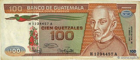 100 Quetzales Guatemala 1986 P071 503749 Billets