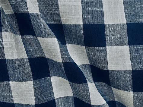 Navy And White Gingham Linen Checked Linen Fabric Plaid Material Etsy