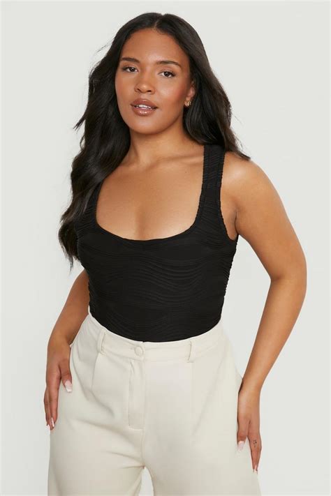 Plus Ripple Rib Scoop Bodysuit Boohoo