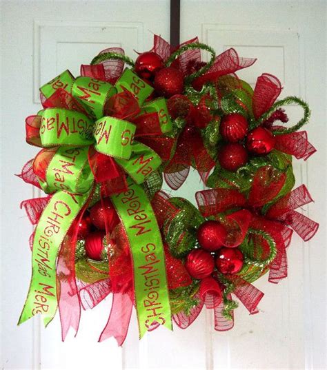 Labor Day Sale Whimsical Lime Green And Red Striped Deco Mesh Christmas