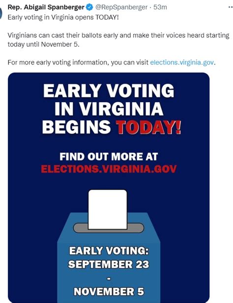 Rep Abigail Spanberger Statement Marking First Day Of Early Voting In