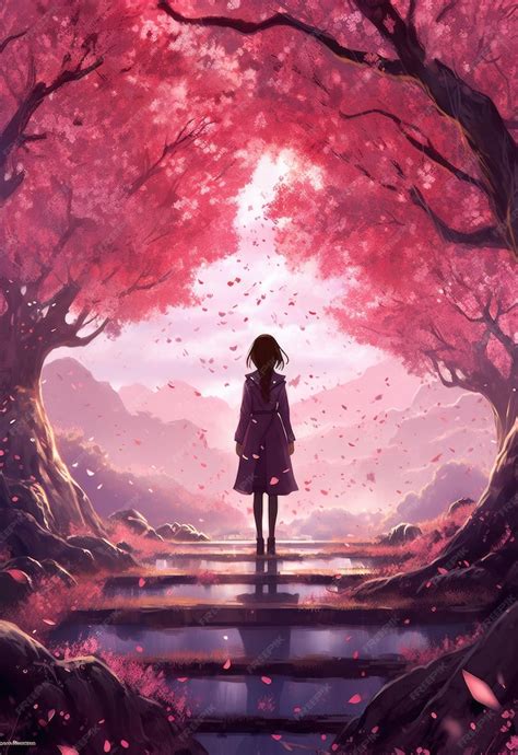 Premium AI Image | Anime Art of a Girl Under a Sakura Tree Arch