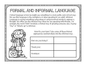 Results For Formal And Informal Language Worksheets Tpt