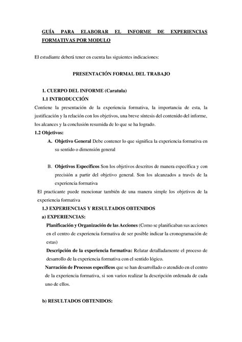 GUÍA PARA Elaborar EL Informe DE Experiencias Formativas POR Modulo 1