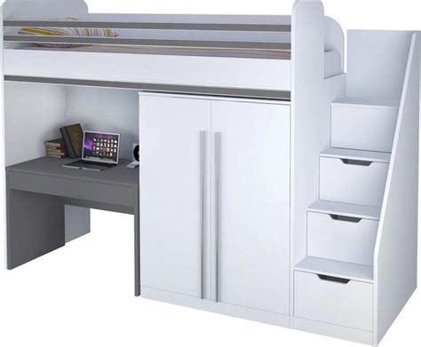 Polini Hoogslaper Met Bureau En Kast City 200x90 Cm Grijs Bol