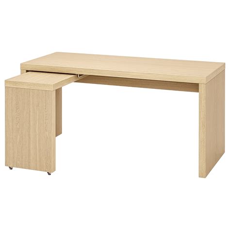 Malm Desk With Pull Out Panel White Stained Oak Veneer 151x65 Cm Ikea