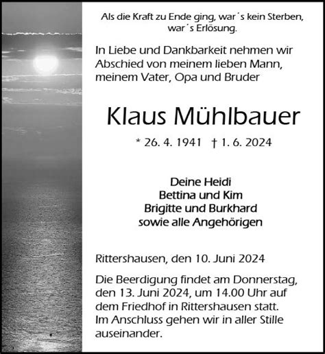 Traueranzeigen Von Klaus M Hlbauer Vrm Trauer De