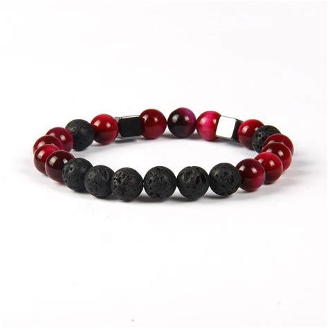 Bracelet De Protection En Pierres De Lave Œil De Tigre Rouge Et Hémat