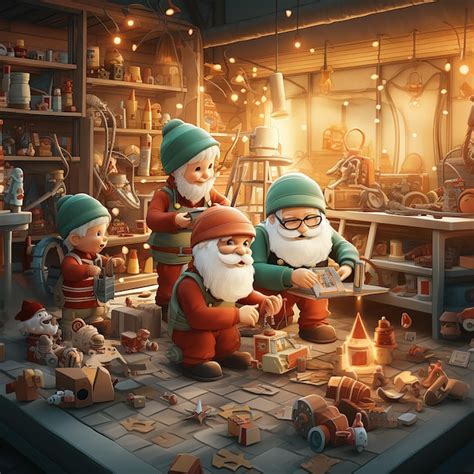 Premium Photo Santa Claus And His Elves Building Toys Illustration