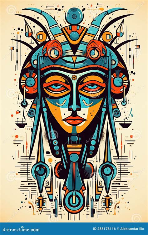 Egyptian Pharaoh Funeral Mask Abstract Poster Design Generative Ai