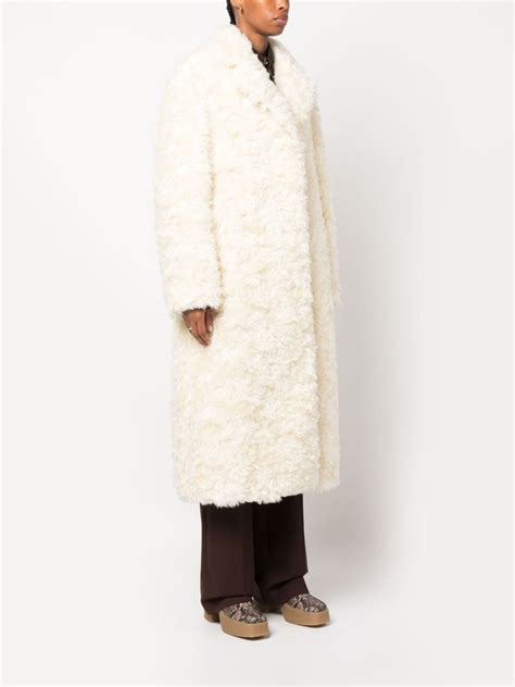 Jil Sander 노치드 라펠 페이크 퍼 코트 Farfetch