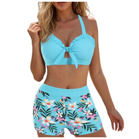 Women S Push Up Bikini Top Knot Front Swimwear Tops With Shorts Flower Print Plus Size High