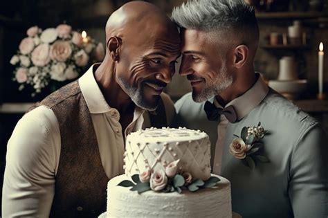 Feliz pareja gay el día de la boda matrimonio gay ia generativa Foto Premium