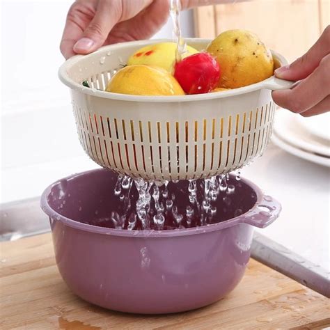 Double Layer Washing Basin Plastic Drain Basket Leaking Basin Rice