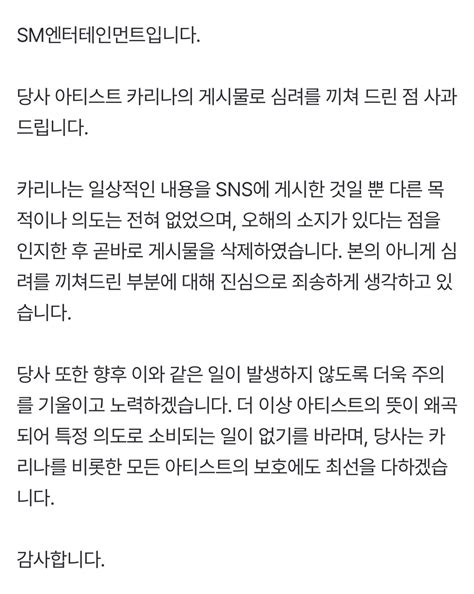 Karina and SM Entertainment Apologized for Political Symbolism