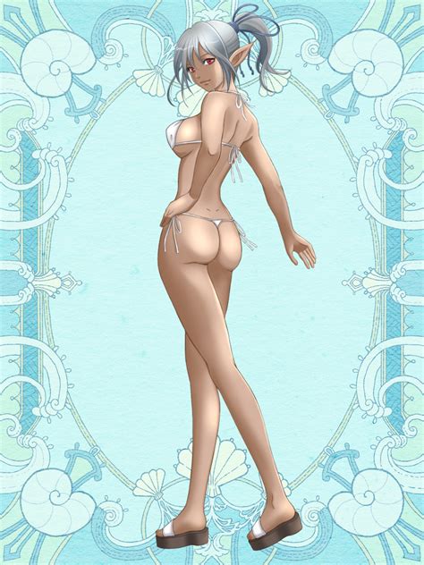 Mega Potato Kurutia Dorent Kerberos Blade Girl Ass Bikini Blue Background Breasts Dark