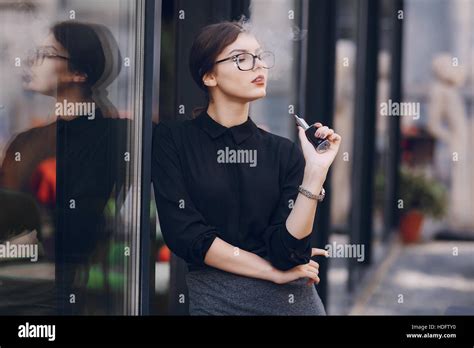 Beautiful Brunette With Glasses Stock Photo Alamy