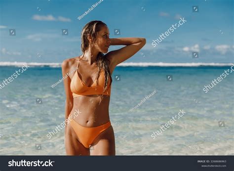 Portrait Beautiful Tanned Woman Yellow Bikini Stock Photo 2268686963 Shutterstock