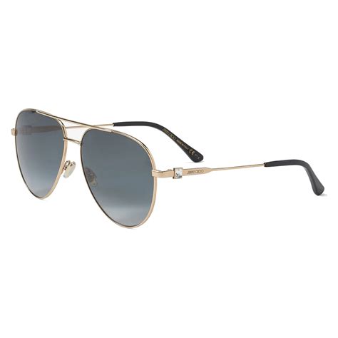 Jimmy Choo Olly Rose Gold Aviator Sunglasses With Grey Shaded Lenses And Crystal