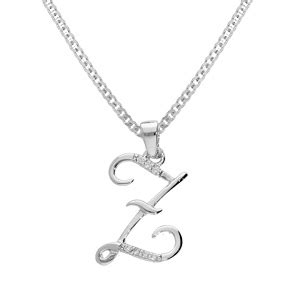 Collier avec pendentif en argent rhodié initiale Z majuscule avec