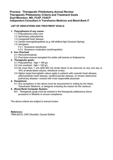 Therapeutic Phlebotomy Annual Review – Dr. Zeyd Merenkov