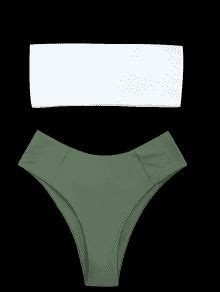 HOT 2019 High Cut Two Tone Bandeau Bikini Set In ARMY GREEN S ZAFUL