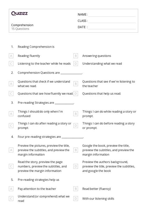 50 Reading Comprehension Strategies Worksheets For 4th Year On Quizizz