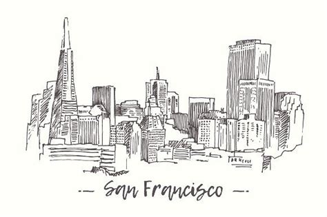 Views Of San Francisco City Sketch Skyline Drawing California Landscape