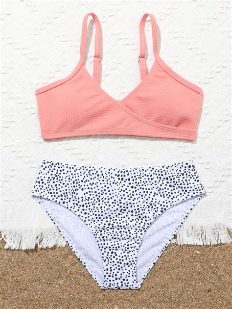 Conjunto de bikini cruzado con estampado dálmata para niña