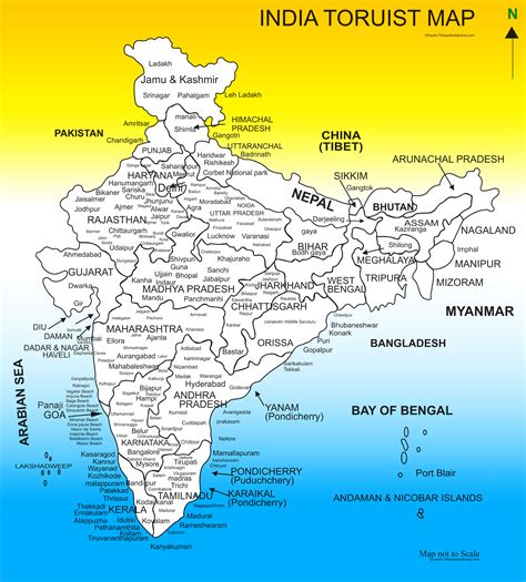 India travel map, travel places of India