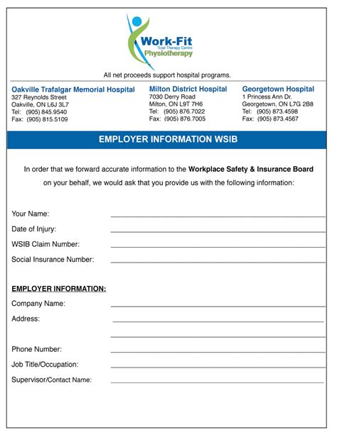 Fillable Online Workfitphysiotherapy Employer Information Wsib