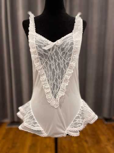 Rare Vintage Nylon And Lace Teddy Lingerie Bodysuit B Gem