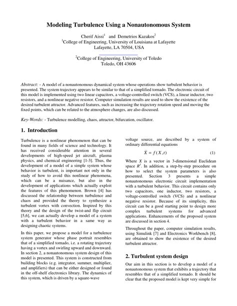 Pdf Modeling Turbulence Using A Nonautonomous System