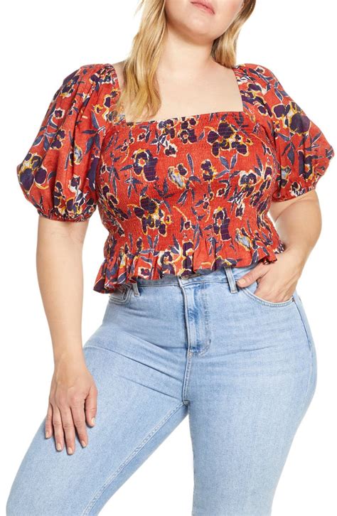 Bp Print Smocked Crop Top Plus Size Nordstrom