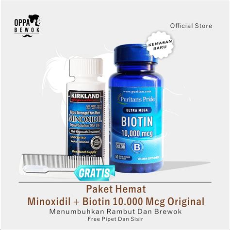 Jual Paket Hemat Minoxidil Dan Biotin Mcg Penumbuh Jambang Brewok