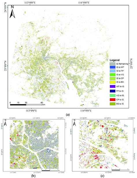 (a) The overall map of Impervious Surface change; (b) detail in Region ...