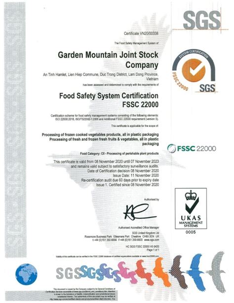 Certified FSSC 22000 V5 CÔNG TY CP VIÊN SƠN