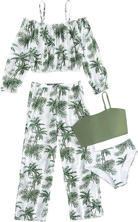 Amazon Soly Hux Girl S Piece Swimsuit Tropical Print Bikini Sets Bathing Suit With Cover