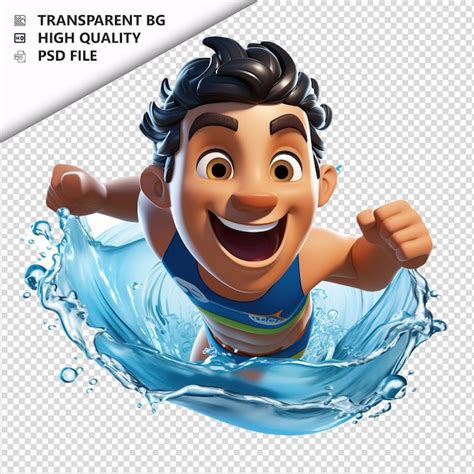 Pessoa Latina Nadando Em D Estilo De Desenho Animado Fundo Branco Psd Premium