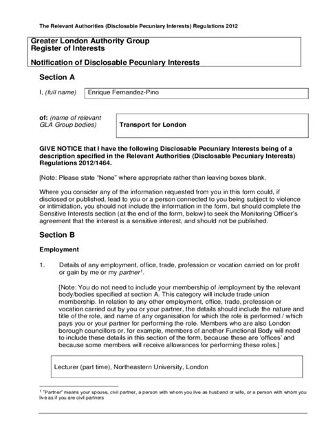 Fillable Online Tfl Gov Declaration Of Interests Of Enrique Fernandez