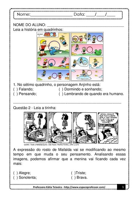 Interpretação De Texto Com Tirinhas 9o Ano Com Gabarito Mafalda