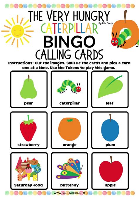 Free Printable Very Hungry Caterpillar Inspired Bingo Cards Off