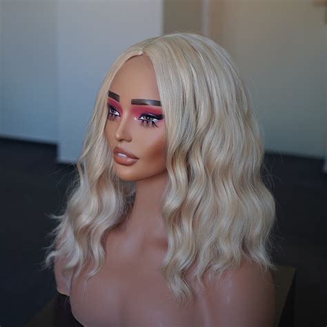 Atomic Blonde Wavy Wig With Bangs Ash Blonde Wig Etsy
