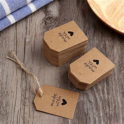 100pcs Made With Love Sign Paper Kraft Paper Tags Head Label Luggage